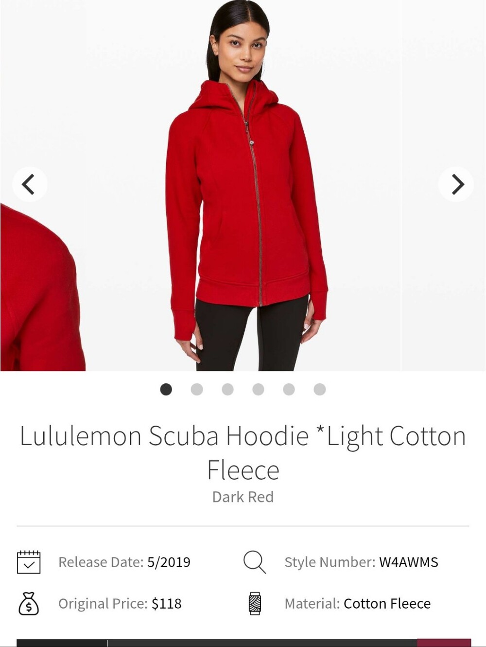 lululemon athletica Women’s Red Full‑Zip Scuba Hoodie